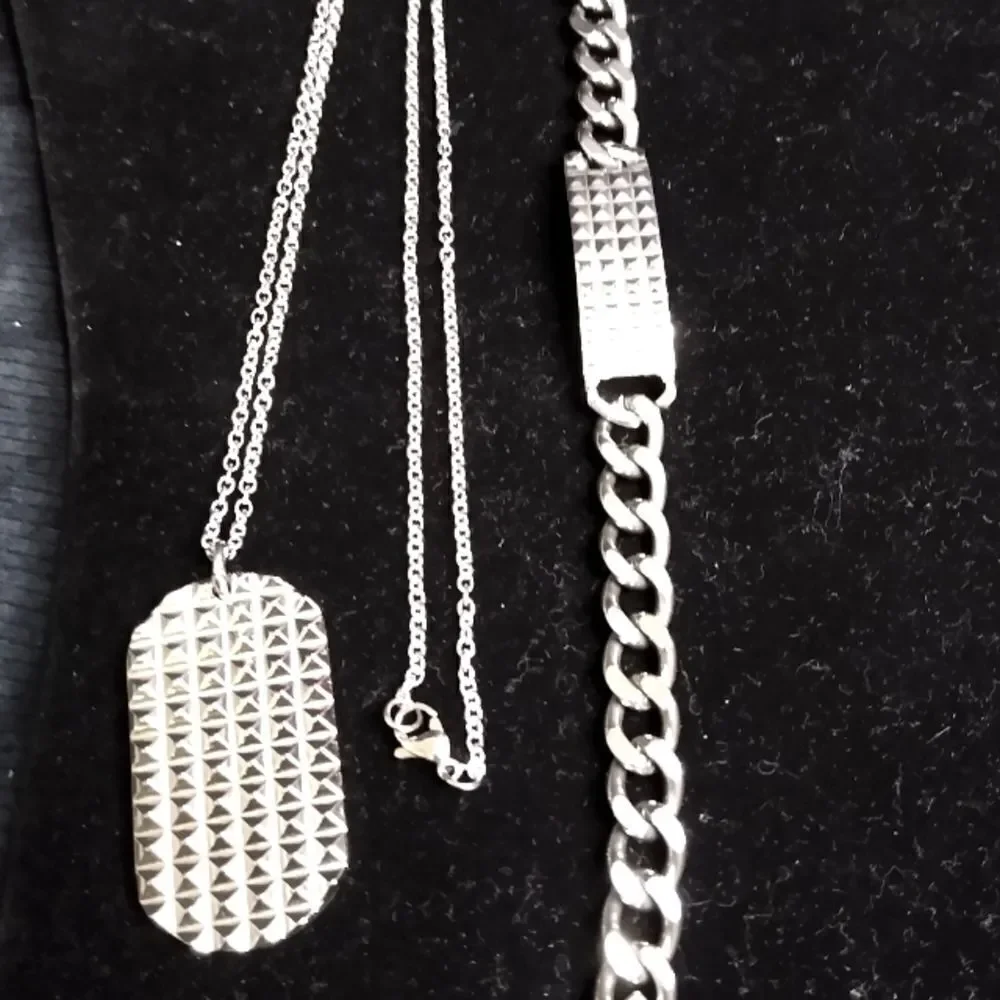 Stainless Steel Dog Tag and Bracelet Set